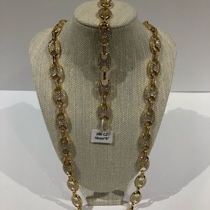 Brass 15mm Gucci ice chain & bracelet 18k GP new!!